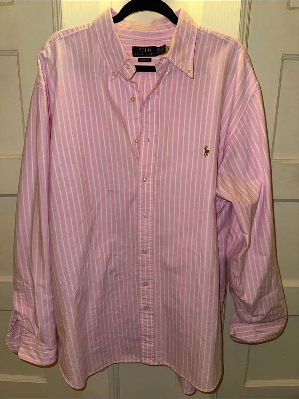 Polo by Ralph Lauren Men’s Pink and White Striped Button-Down Shirt